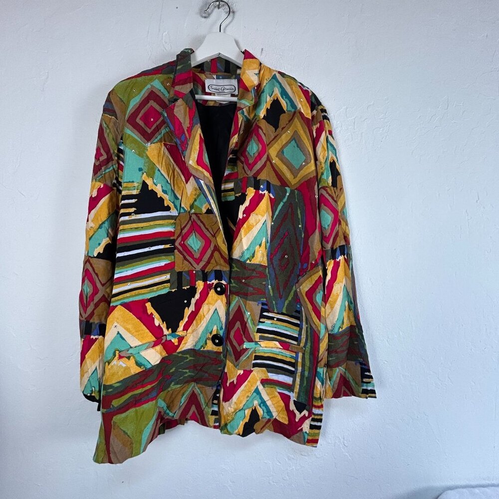 Vintage Saint Germain Paris Womens Abstract Blazer Jacket Two-Button USA Made